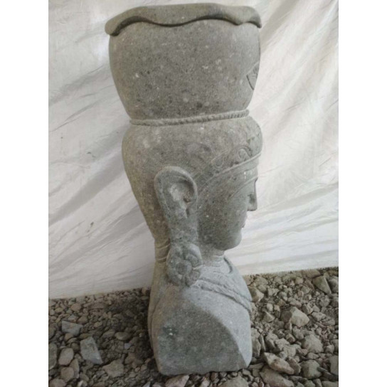 Statue jardin pot déesse balinaise en pierre volcanique 80 cm