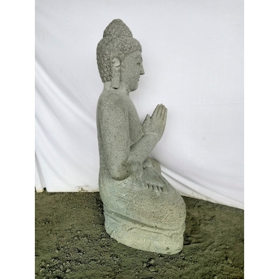 Statue jardin zen bouddha assis en pierre volcanique position prière 120cm