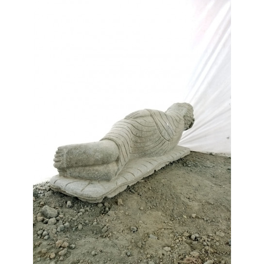 Statue jardin zen bouddha couché en pierre naturelle 1m