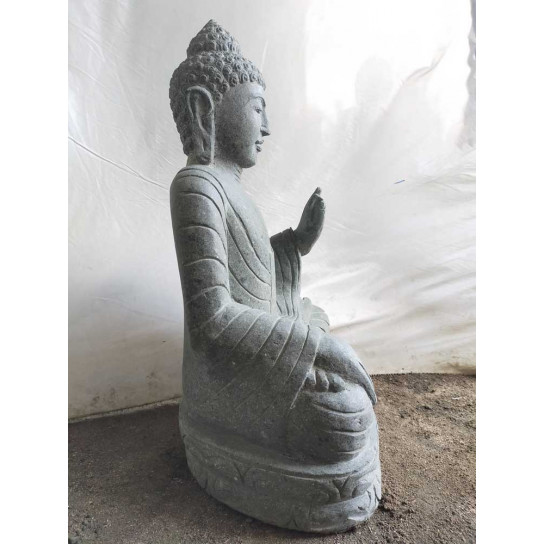 Statue jardin zen bouddha en pierre volcanique position méditation 80cm