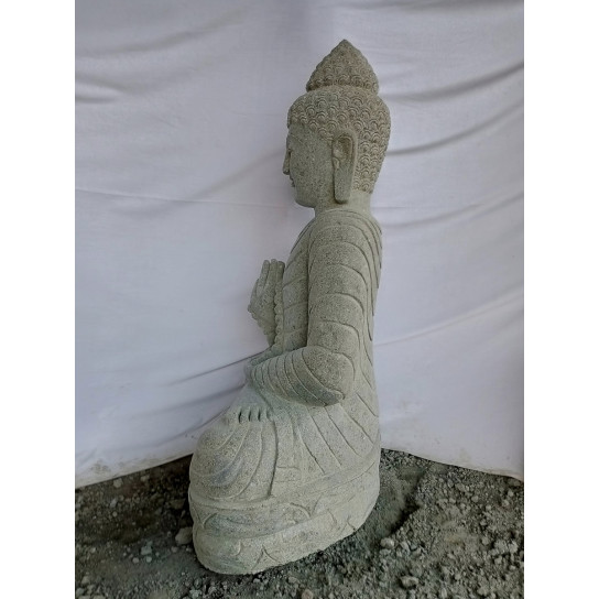 Statue jardin zen bouddha pierre position offrande et chapelet 1m
