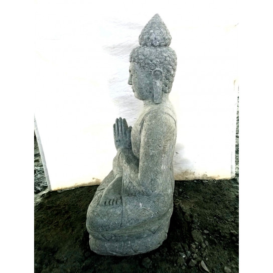 Statue jardin zen bouddha pierre volcanique position prière 120 cm
