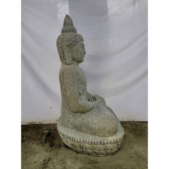 Statue jardin zen bouddha sukothai assis en pierre volcanique offrande 80 cm