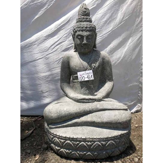 Statue jardin zen bouddha sukothai assis en pierre volcanique offrande 80 cm