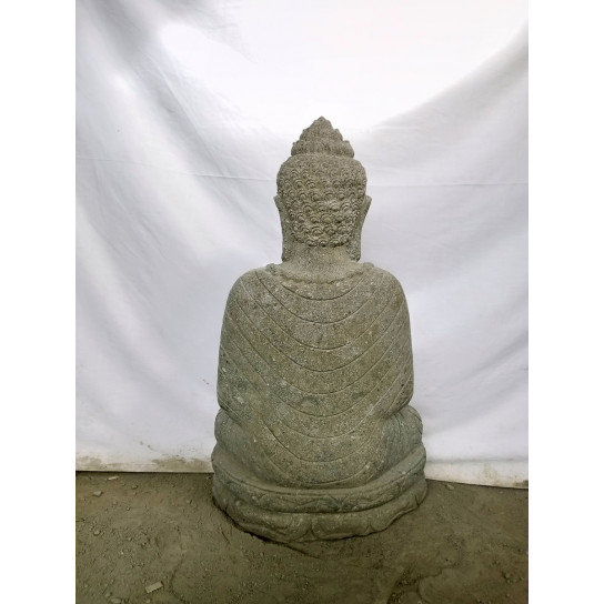 Statue jardin zen exterieur bouddha assis pierre volcanique collier 80 cm
