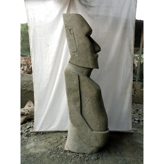 Statue jardin zen moai debout en pierre volcanique 150cm