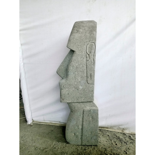 Statue jardin zen moai visage allongé en pierre volcanique 100 cm