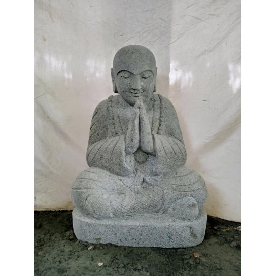 Statue moine shaolin assis en pierre de lave 80 cm