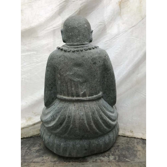 Statue moine shaolin prière assis en pierre de lave 60 cm