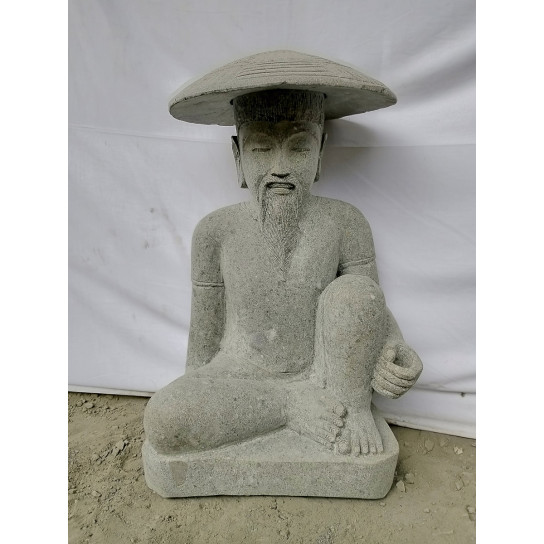Statue pêcheur japon en pierre volcanique 80 cm