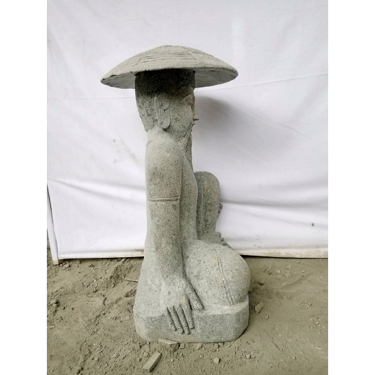 Statue pêcheur japon en pierre volcanique 80 cm