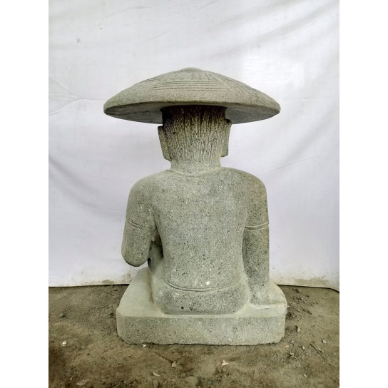 Statue pêcheur japon en pierre volcanique de 80 cm