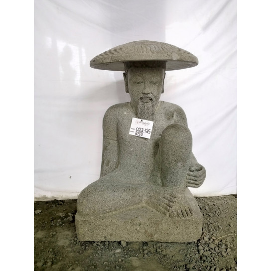 Statue pêcheur japonais pierre volcanique 80 cm