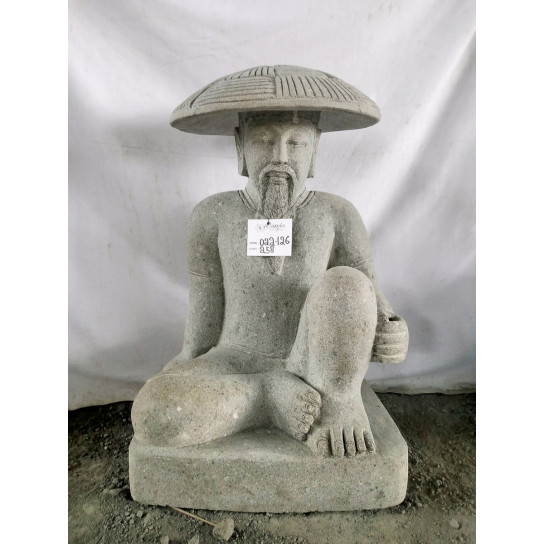 Statue pêcheur japonais pierre volcanique de 80 cm