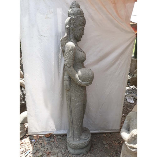 Statue pierre naturelle verseuse d'eau déesse dewi de 2 m