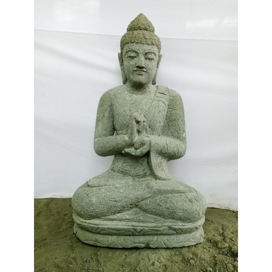 Statue zen bouddha assis en pierre volcanique position chakra 80cm