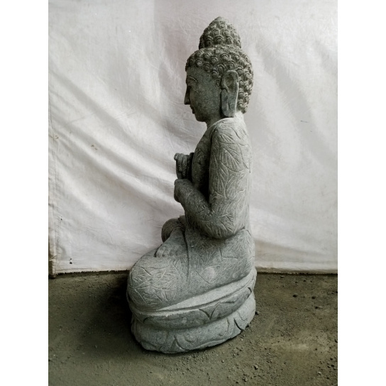 Statue zen bouddha assis en pierre volcanique position chakra 80cm