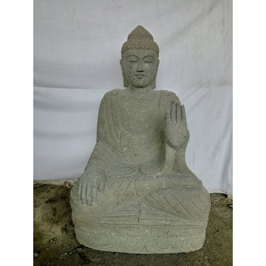 Statue zen bouddha assis pierre volcanique position méditation 1m