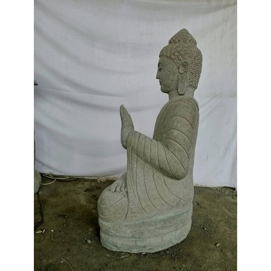 Statue zen bouddha assis pierre volcanique position méditation 1m