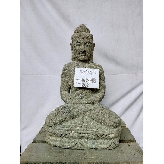 Statue zen bouddha pierre volcanique position offrande 50 cm