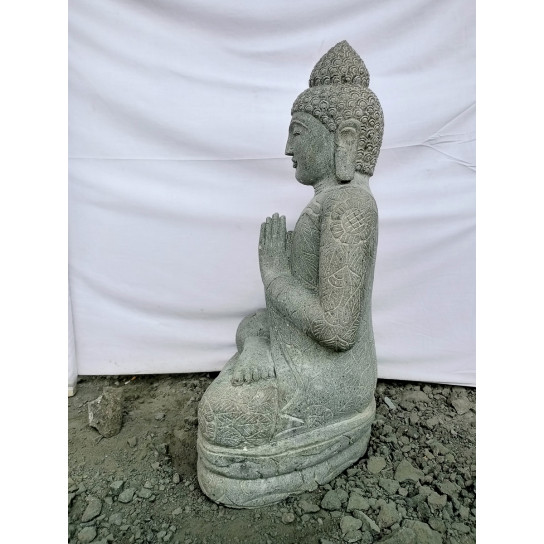 Statue zen en pierre bouddha position priere jardin 1 m