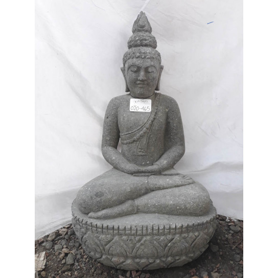Statue zen en pierre volcanique bouddha sukothai assis offrande 1m