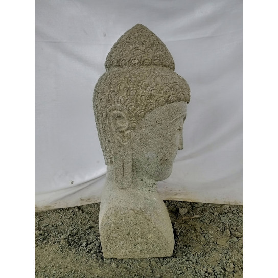 Statue zen exterieur buste bouddha pierre volcanique 70 cm