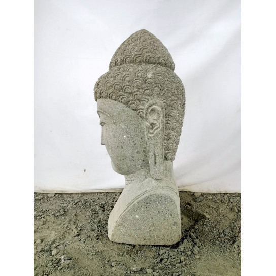 Statue zen exterieur buste bouddha pierre volcanique 70 cm