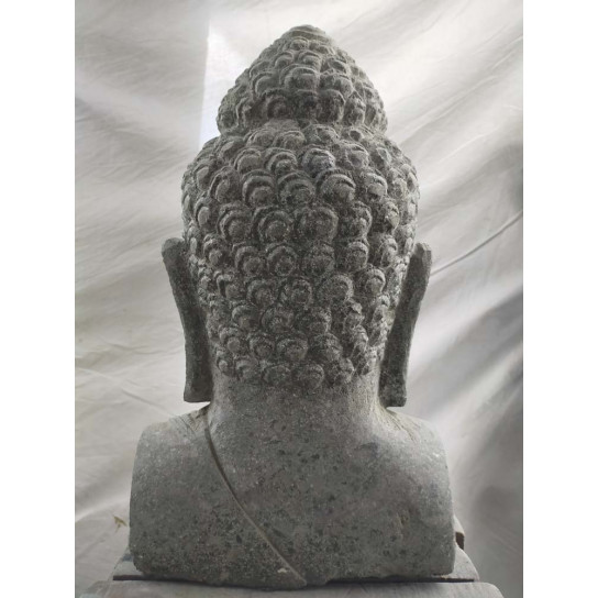 Statue zen jardin buste de bouddha en pierre volcanique 40 cm