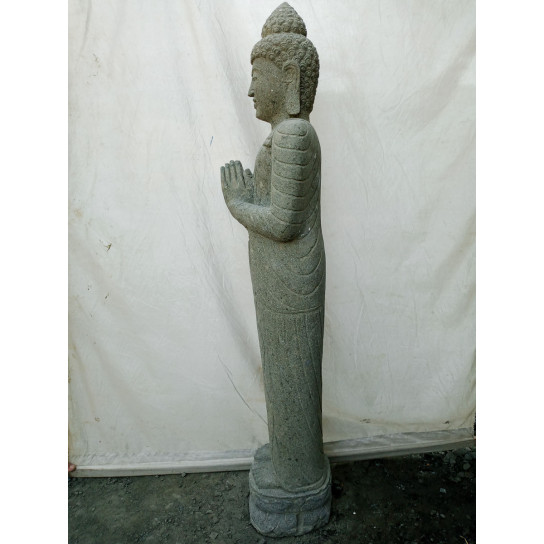 Statue zen jardin en pierre bouddha debout prière 1m50