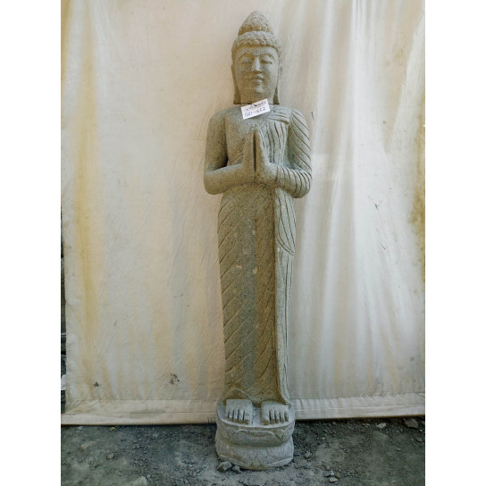 Statue zen jardin en pierre bouddha debout prière 1m50