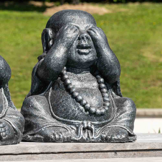 Statues de bouddha sagesse patiné gris 40 cm