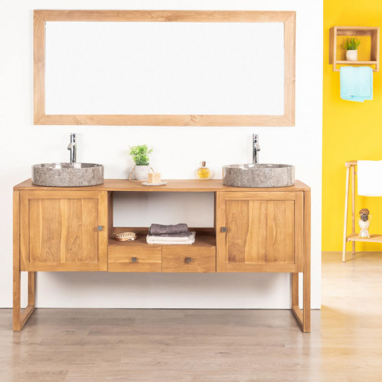 Thea solid teak double-sink vanity unit 165 cm