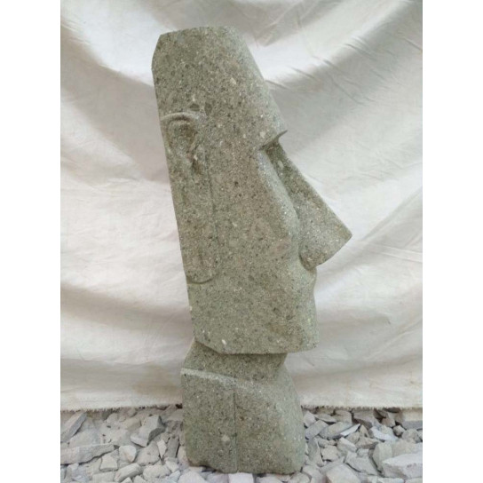 Tiki moaï d'océanie statue jardin en pierre volcanique 60cm