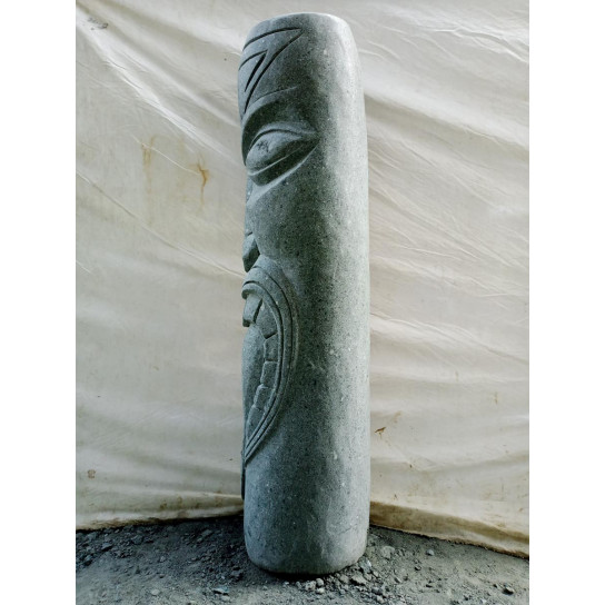 Tiki totem statue en pierre volcanique zen jardin 1m