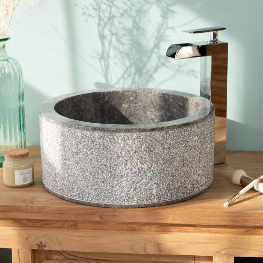 Vasque 35cm lave main salle de bain en marbre Elbe gris