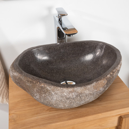 Vasque à poser en pierre naturelle salle de bain galet 30 cm