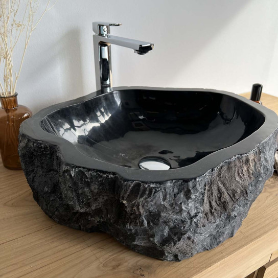 Vasque de salle de bain à poser en bois fossilisé noire
