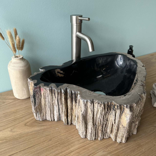 Vasque de salle de bain à poser en bois pétrifié fossilisé 35 cm