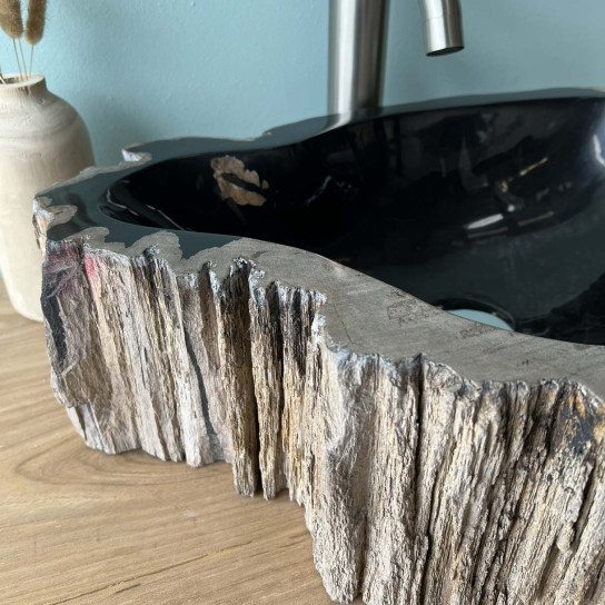Vasque de salle de bain à poser en bois pétrifié fossilisé 35 cm