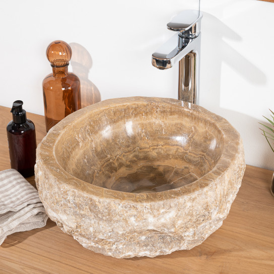 Vasque de salle de bain à poser en pierre Onyx 30-35 cm