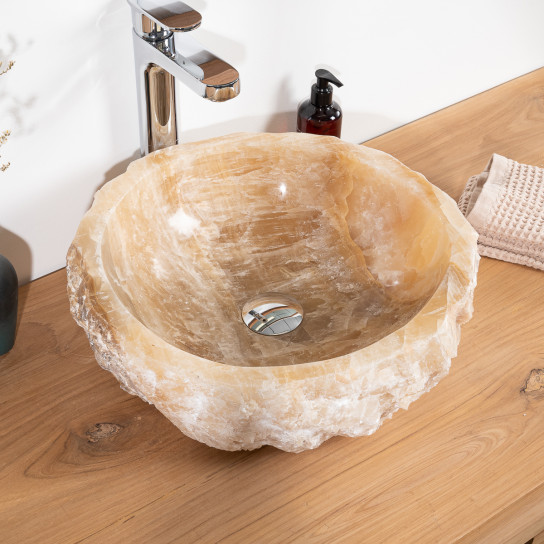 Vasque de salle de bain à poser en pierre Onyx 40 - 45 cm