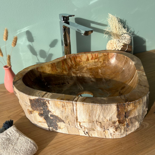 Vasque de salle de bain en bois pétrifié 40 cm