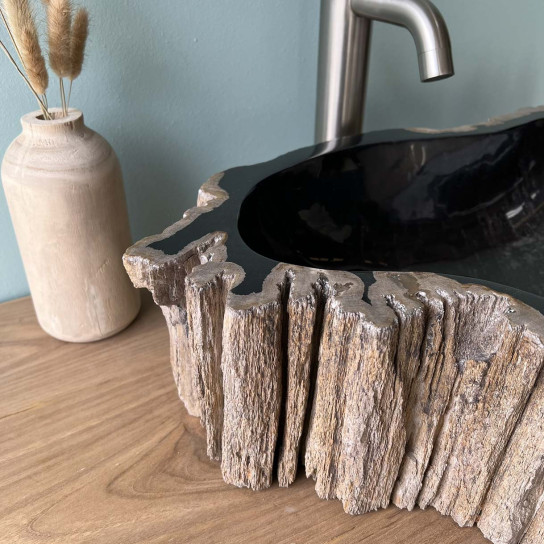 Vasque de salle de bain en bois pétrifié fossilisé 50 cm