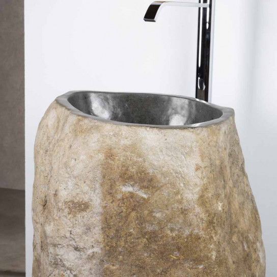 Vasque de salle de bain sur pied en pierre de rivière
