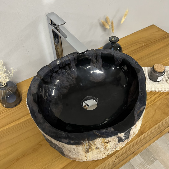 Vasque de salle de bain en bois pétrifié fossilisé 45 cm
