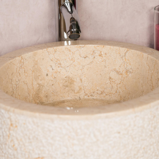 Vasque lave main à poser de salle de bain en marbre Elbe crème 35