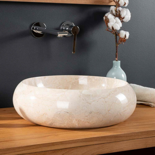 Vasque ronde en marbre à poser Venise crème 40cm