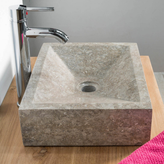 Vasque salle de bain à poser Alexandrie rectangle 30cm x 40cm gris taupe