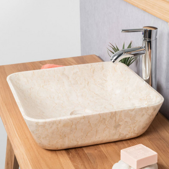 Vasque salle de bain carré en marbre Carmen 40 cm crème